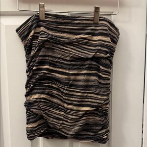 Free People Ruched Black and Tan Striped Tube Top